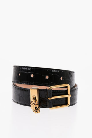 Croco Embossed Leather SKULL Belt