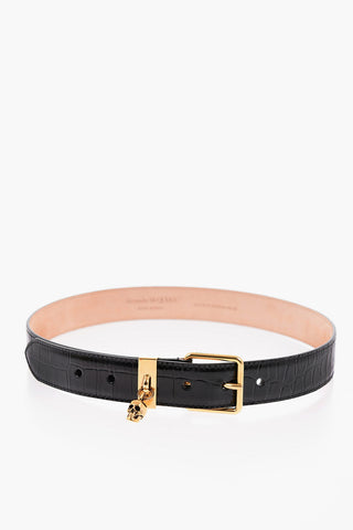 Croco Embossed Leather SKULL Belt