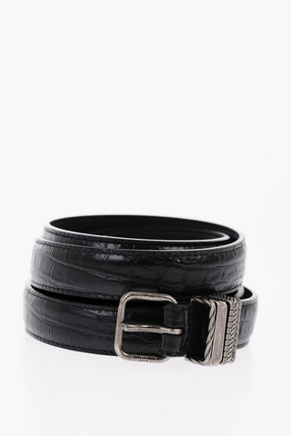 Croco Embossed Leather Belt