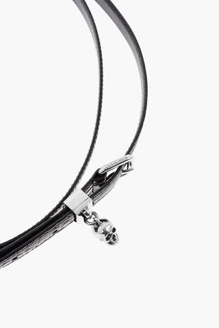 Croco Embossed Leather SKULL Slim Belt