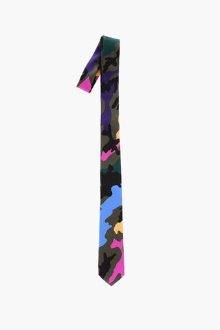 Silk Tie with Multicolour-Camou Motif