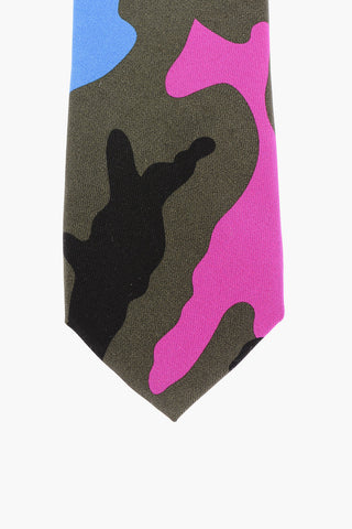Silk Tie with Multicolour-Camou Motif