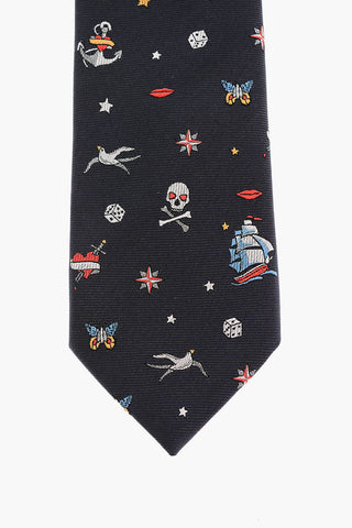 Silk Tie with Jacquard Pirate Motif