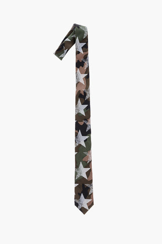 Silk Tie with Camou-Stars Pattern