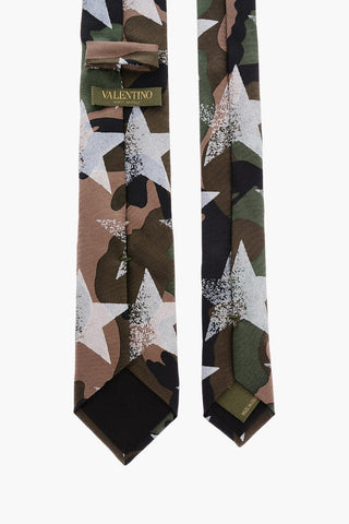 Silk Tie with Camou-Stars Pattern