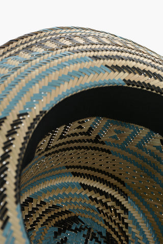 Bicolour Iraka-straw KASUCHI Hat detailed with Pom poms