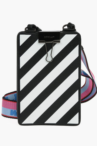 Grained-leather BINDER VERTICAL Phone Holder with Logoed Woven Strap