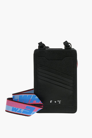 Grained-leather BINDER VERTICAL Phone Holder with Logoed Woven Strap