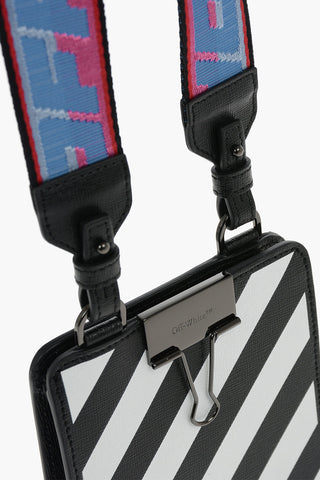 Grained-leather BINDER VERTICAL Phone Holder with Logoed Woven Strap