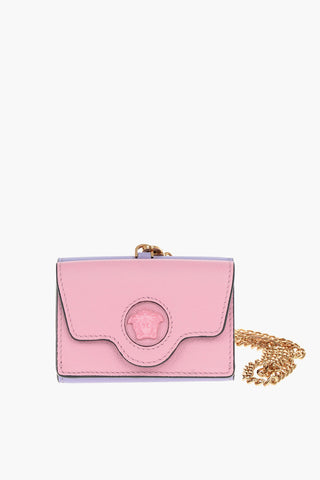 Grained-leather Mini Trifold Wallet with Detachable Strap