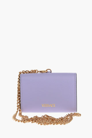 Grained-leather Mini Trifold Wallet with Detachable Strap