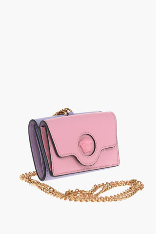 Grained-leather Mini Trifold Wallet with Detachable Strap