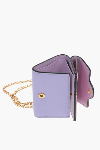 Grained-leather Mini Trifold Wallet with Detachable Strap