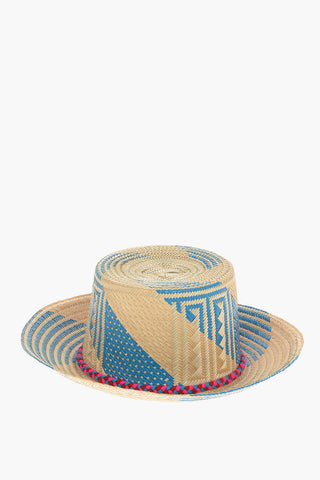Bicolour Iraka-straw MIKU Hat detailed with Pom poms