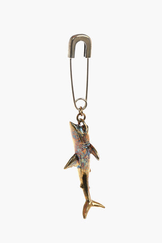 Gold-toned Single Earring with Shark-shaped Pendant