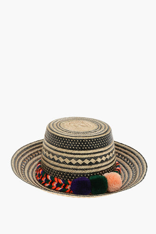 Iraka-straw KERALA Hat Detailed with Pom Poms