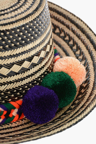 Iraka-straw KERALA Hat Detailed with Pom Poms