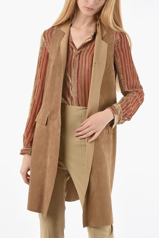Soprabito Smanicato in Suede con Tasche ad Aletta