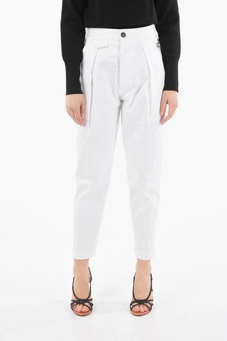 Tapered-fit Cropped Denims with High Waist and Pleats 15cm