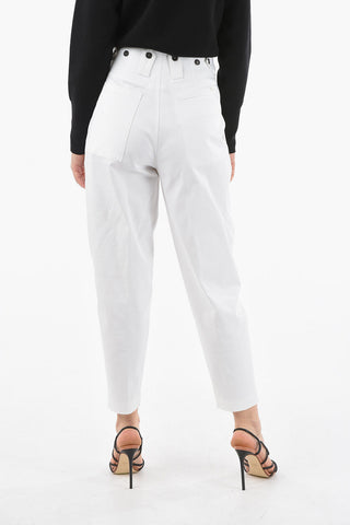 Tapered-fit Cropped Denims with High Waist and Pleats 15cm