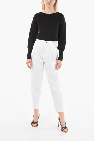Tapered-fit Cropped Denims with High Waist and Pleats 15cm