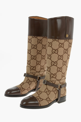 Under the knee GG Monogram Fabric Boots with Leather Strap 3,5cm