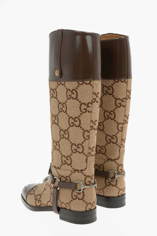 Under the knee GG Monogram Fabric Boots with Leather Strap 3,5cm