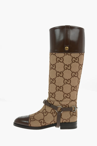 Under the knee GG Monogram Fabric Boots with Leather Strap 3,5cm