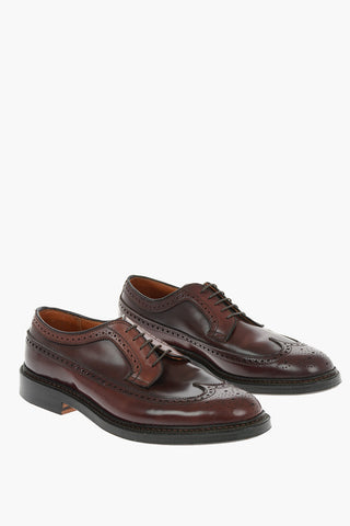 Leather CORDOVAN Derby Shoes With Brogues Details