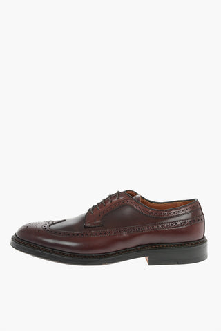 Leather CORDOVAN Derby Shoes With Brogues Details