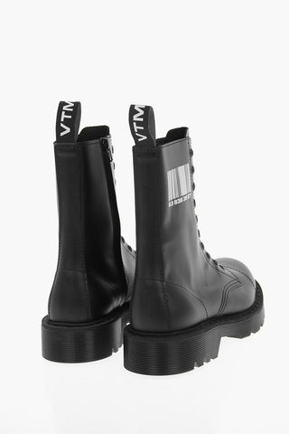 Leather BARCODE Printed Combat Boots