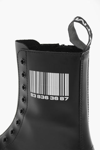 Leather BARCODE Printed Combat Boots