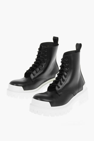 Leather STRIKE Combat Boots With Contrasting Sole 4.5cm