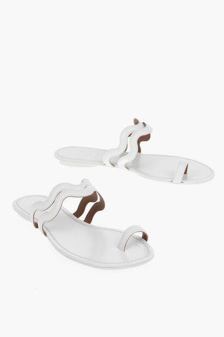 Wave Design Leather Flat Thong Sandals