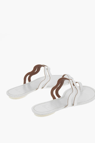 Wave Design Leather Flat Thong Sandals