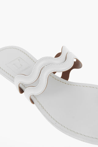 Wave Design Leather Flat Thong Sandals