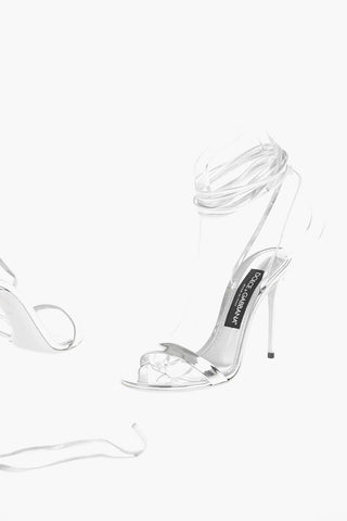 Sandali Slingaback KEIRA in  Pelle Lamè con Nastro alla Caviglia 11cm