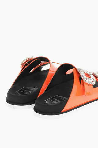 Polished-leather SLIDY VIV Slides with Rhinestoned-embellished Buckles