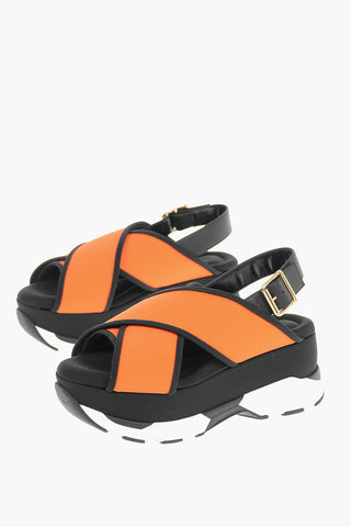 Leather Nylon Crossover-strap Sandals with Chunky Sole