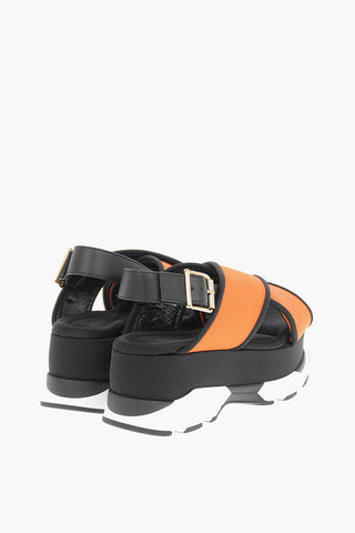 Leather Nylon Crossover-strap Sandals with Chunky Sole