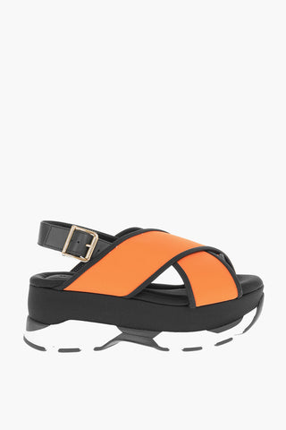 Leather Nylon Crossover-strap Sandals with Chunky Sole
