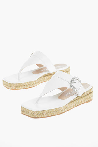 Sandali Infradito in Pelle con Suola in Rafia
