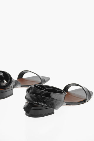 Ankle Tape Patent Leather Flat Sandals