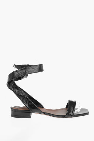 Ankle Tape Patent Leather Flat Sandals