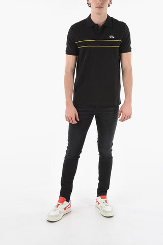 Contrasting Bands Solid Color T-SMITH Polo Shirt