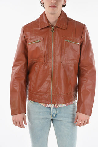 Giubbotto L-CALE in Pelle con Doppio Taschino e Chiusura Zip