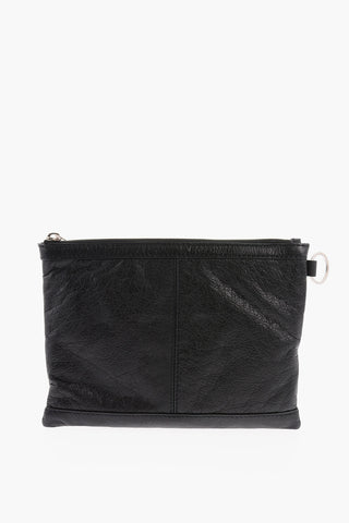 Front Zipped Leather Clutch with Outer Pocket