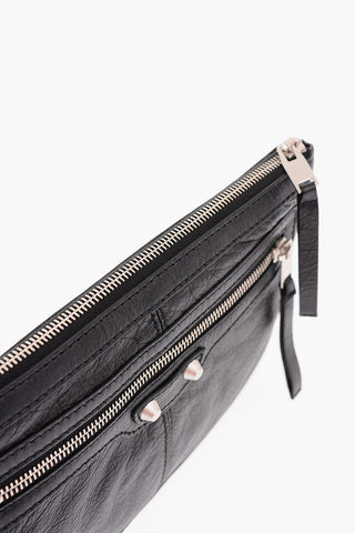 Front Zipped Leather Clutch with Outer Pocket