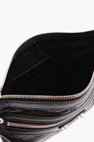 Front Zipped Leather Clutch with Outer Pocket