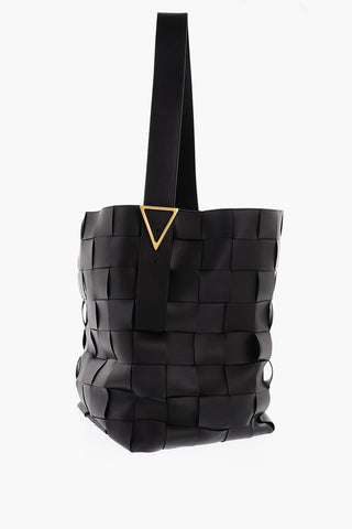 Single-Handle Woven Leather Maxi Shopping Bag